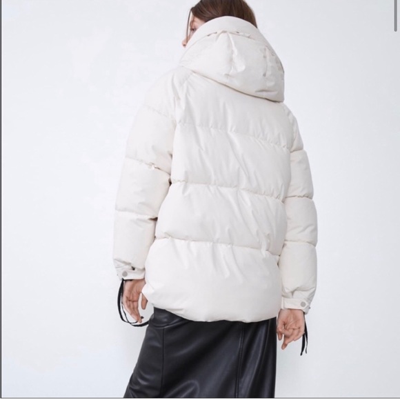 Zara oversized hooded ecru cream neutral puffer jacket Parka pocket size XS NWT - Picture 6 of 16